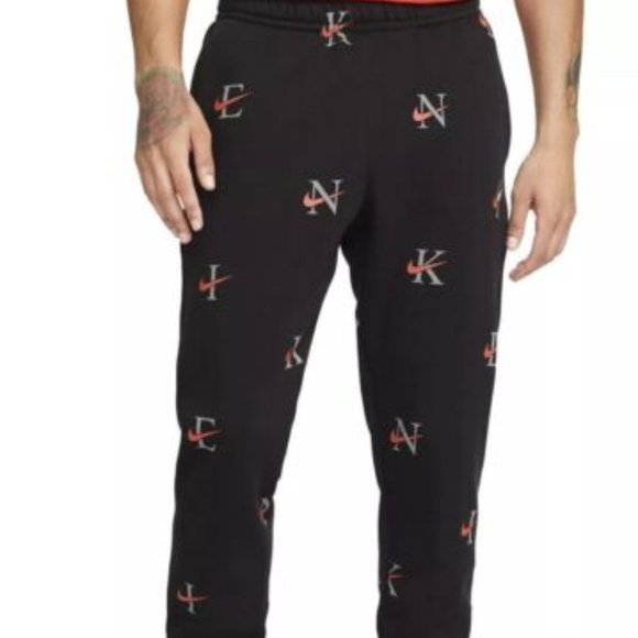 NWT NIKE MEN'S ALL OVER PRINT LOGO JOGGER‎ SWEATPANTS BLACK ORANGE WHITE - Picture 2 of 9